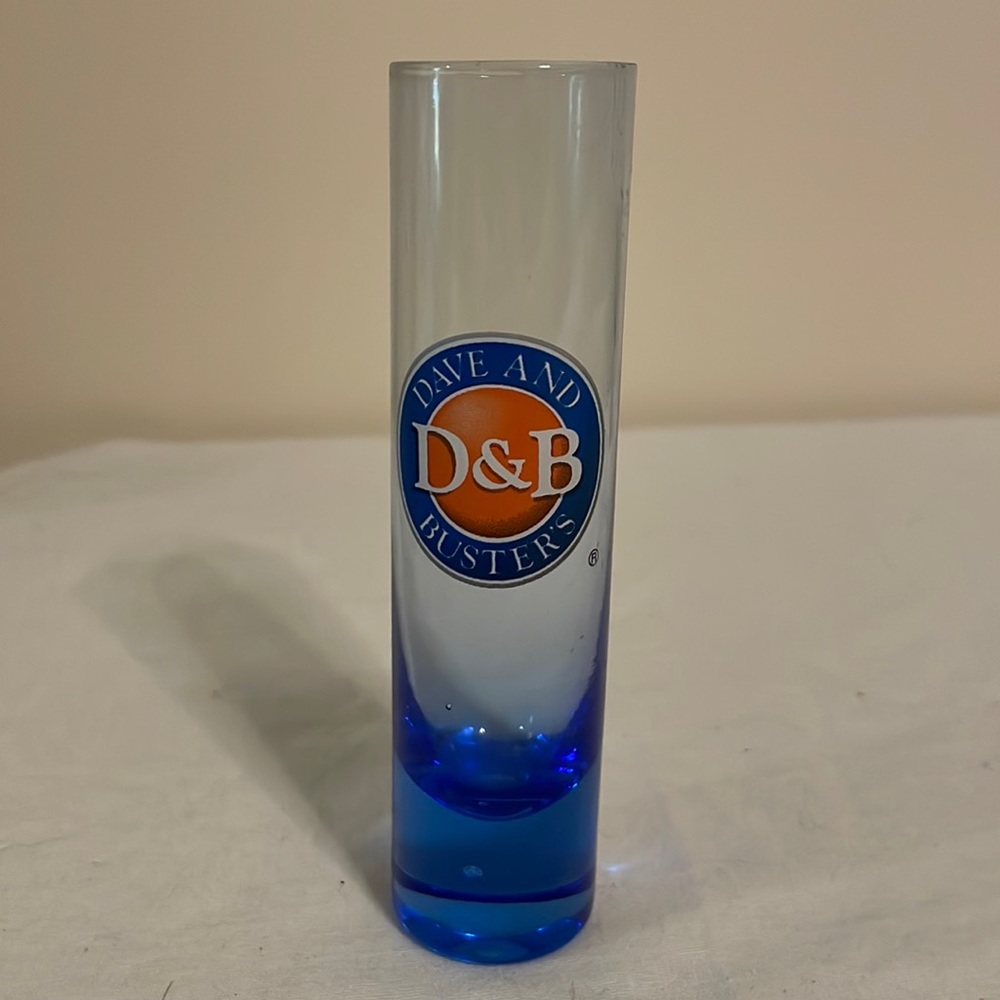 Dave & Buster’s Blue Glass Logo Tall Shot Glass